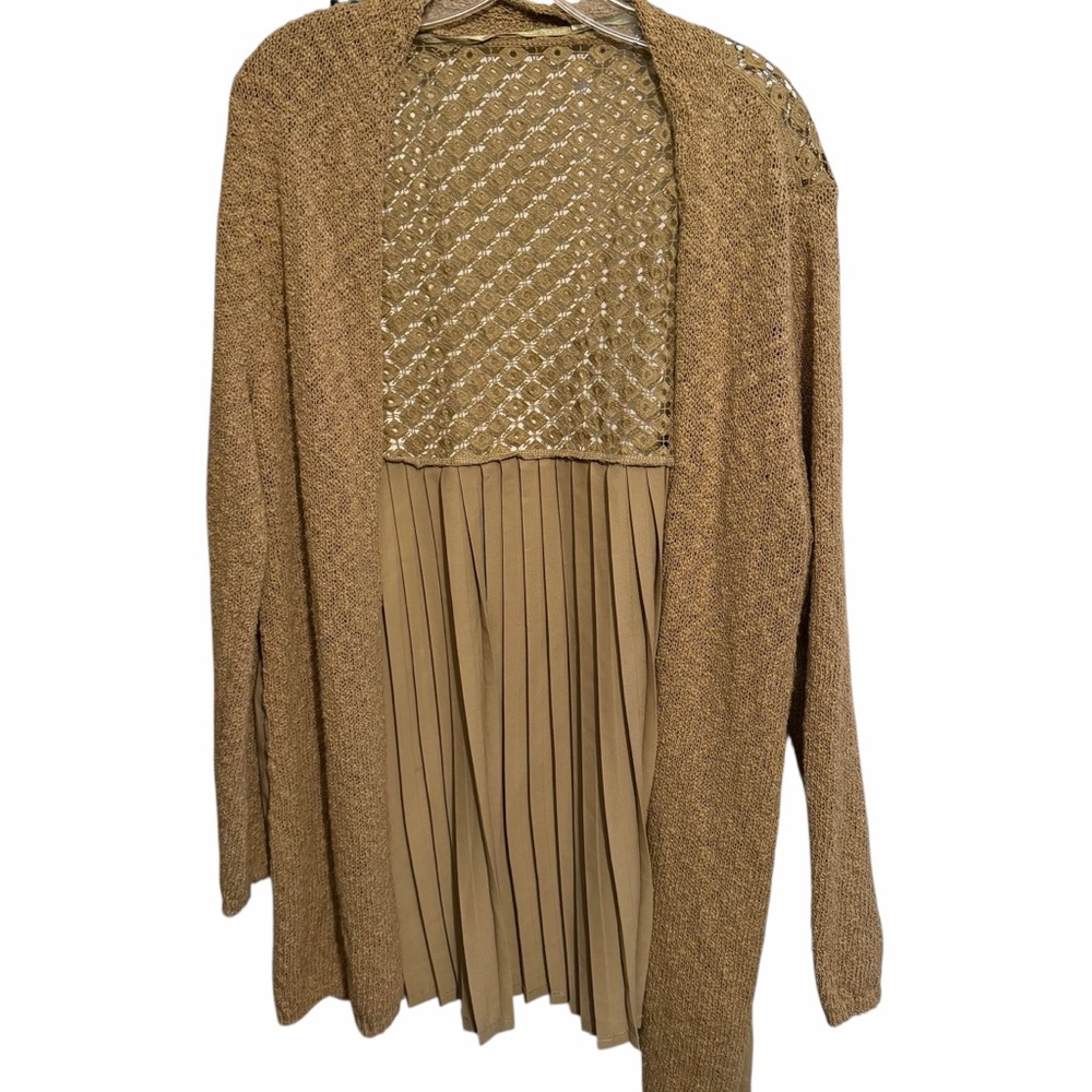 Cato size XL Tan multi media sweater semi sheer Pleated back great neutral